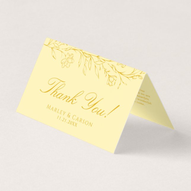 Butter Yellow Floral Wedding Folded Thank You Card (Front)