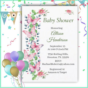 Butterfies Roses Et Invitation Baby shower Ivy