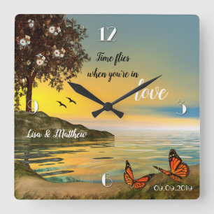 Butterflies Love Sunset Lake Horloge murale