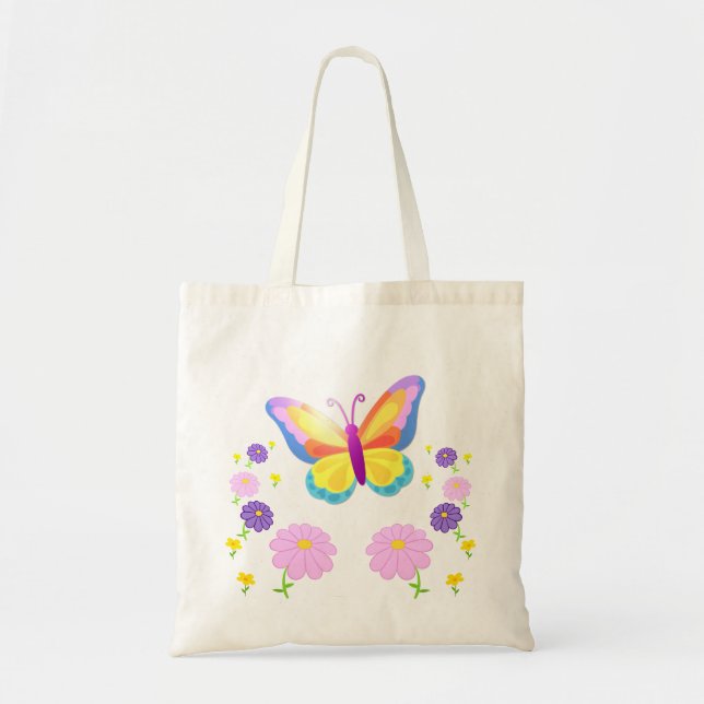 Butterfly and Flowers Tote Bag (Devant)