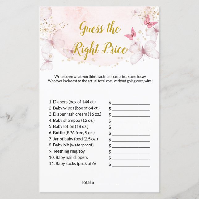 Butterfly Devinez le bon baby shower de prix Jeux (Devant)