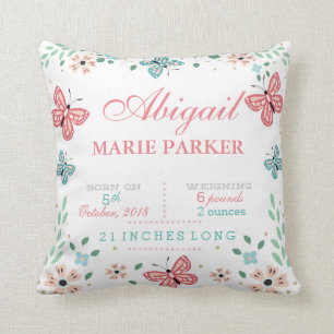 Butterfly Floral Garden Baby Stats Coussin