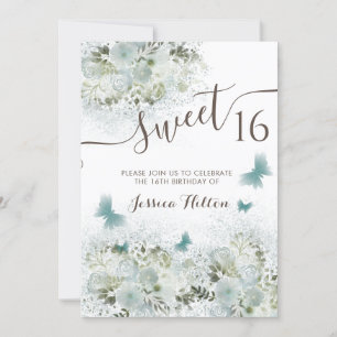 Butterfly floral garden sweet sixteen invitation