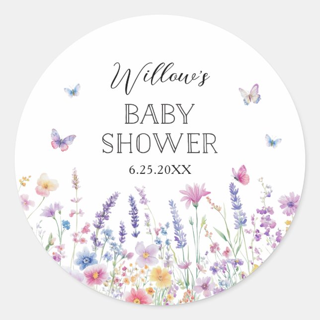 Butterfly Garden Baby Shower Favor Stickers (Devant)