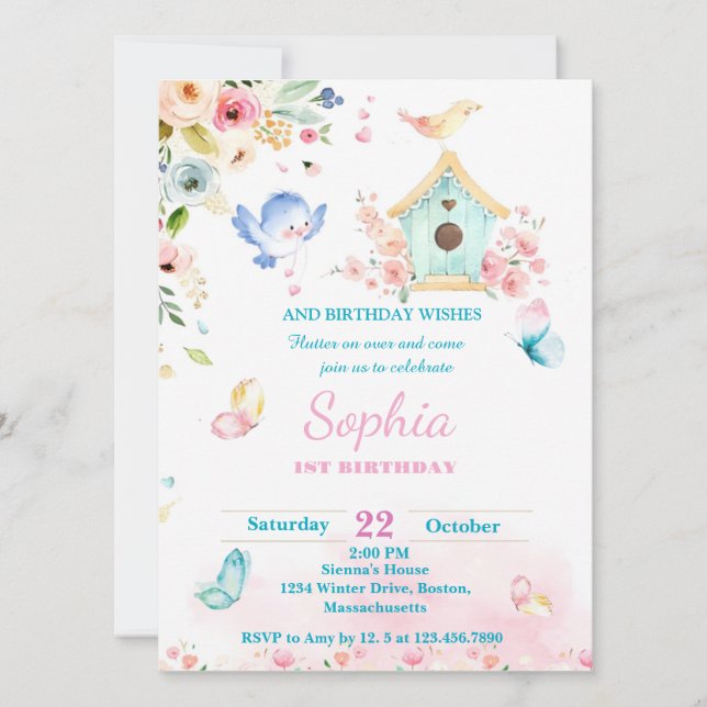 butterfly garden first birthday invitation (Devant)