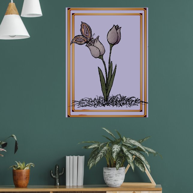 Butterfly Tulips Print, Poster (Salon 1)