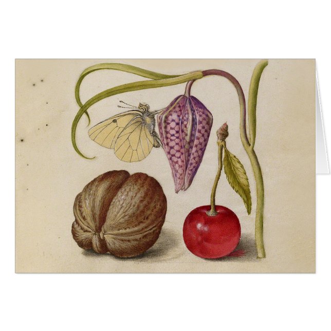 Butterfly Walnut Flower Cherry Watercolor Art (Devant horizontal)