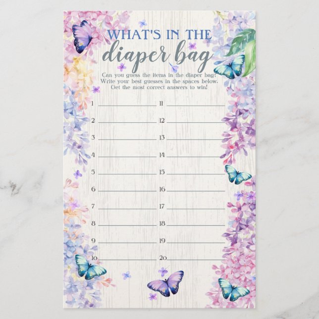 Butterfly What's in the Diaper Bag Shower Game (Devant)