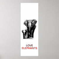 BW Elephant & Baby Elephant Poster