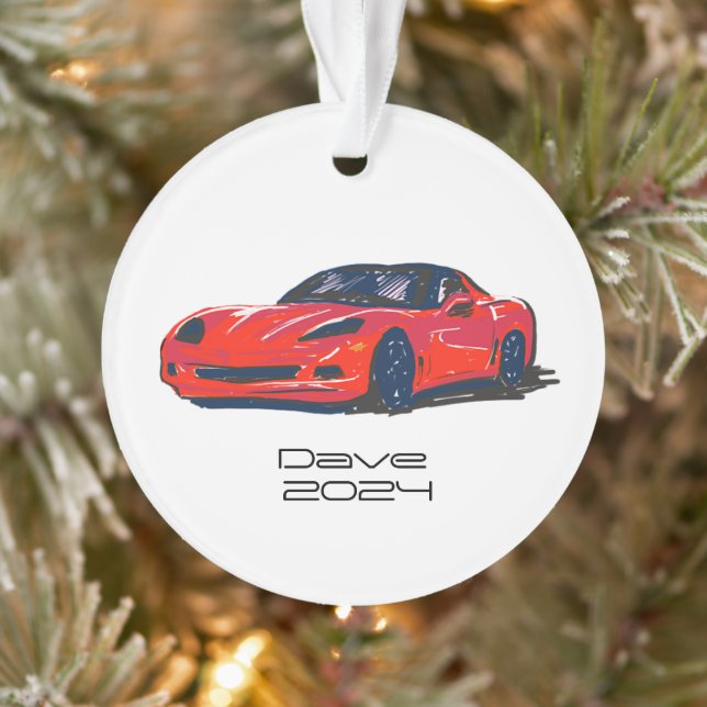 C6 Corvette Sports Voiture Rouge Dessin main (Arbre)