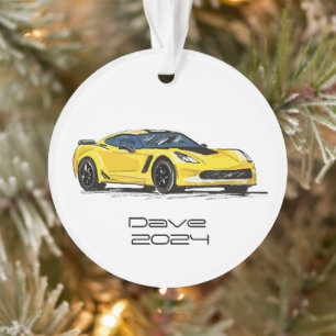 C7 Corvette Sports Voiture Jaune Dessin À Main Des