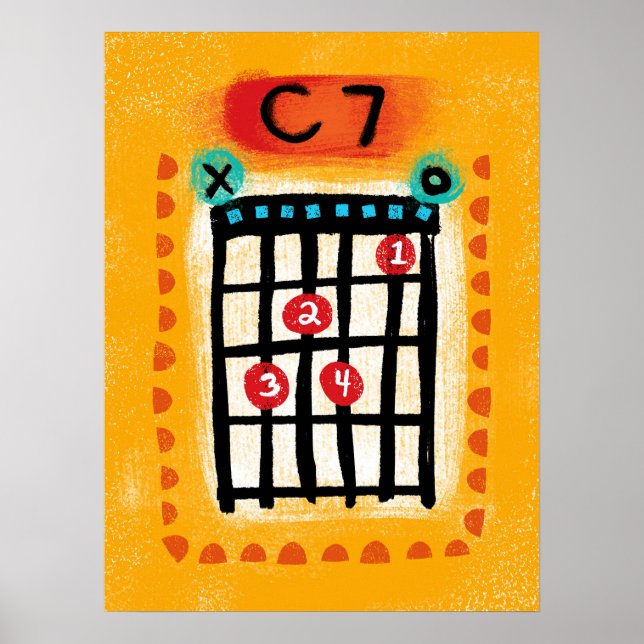C7 Guitar Chord Poster Mur Art - Musique colorée (Devant)