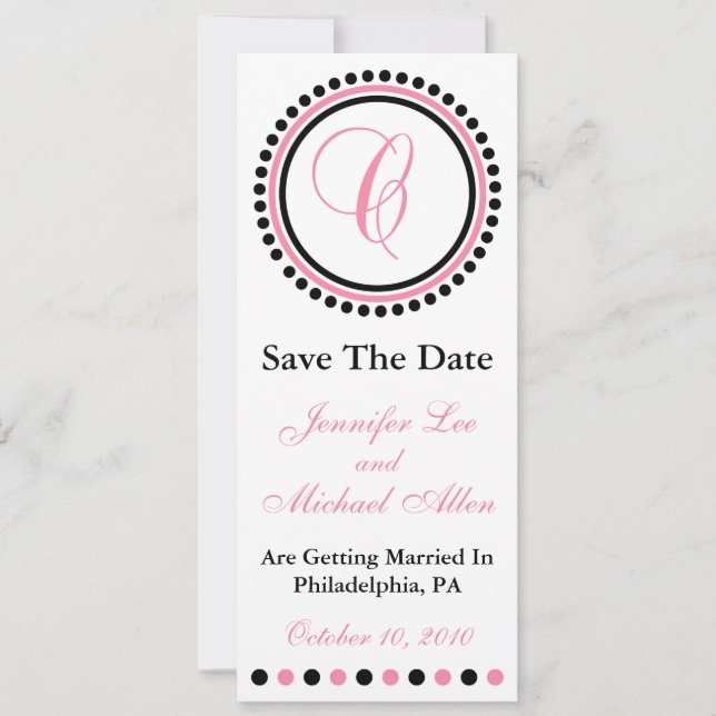 C Dot Circle Monogram Save The Date (Rose / Noir) (Devant)