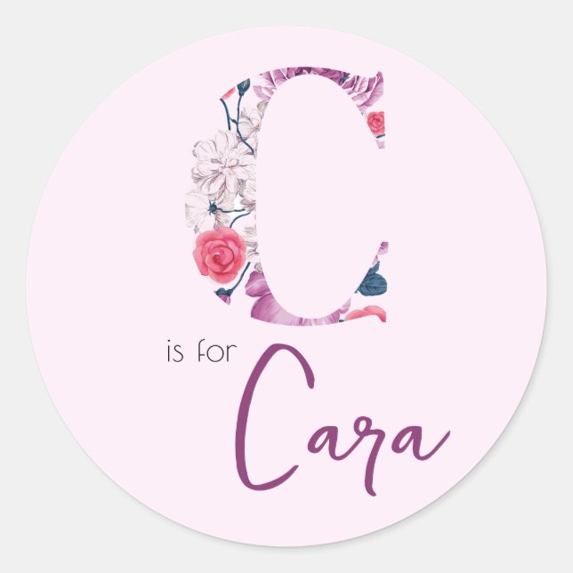 C est pour Cara Rose Girl Floral Nom Étiquettes (Devant)