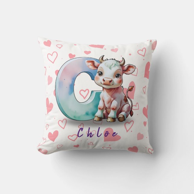 C est pour Vache – Coussin de bébé personnalisé av (Recto)