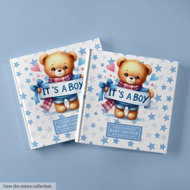 C’est un livre d’or en peluche pour les souvenirs  (It’s a boy teddy guest book for party memories)