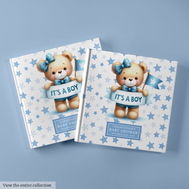 C’est un livre d’or pour baby shower (It’s a boy teddy bear guest book for baby shower)