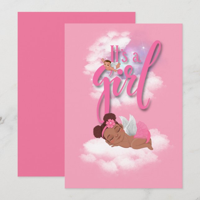 C’est une carte de Faire-part pour bébé fille (Devant / Derrière)