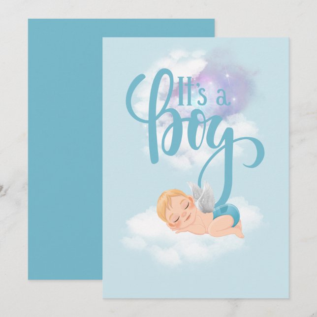 C’est une carte de Faire-part pour bébé garçon (Devant / Derrière)