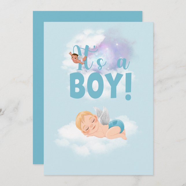 C’est une carte de Faire-part pour bébé garçon (Devant / Derrière)