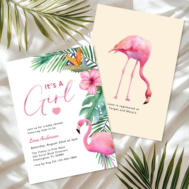 C’est une fille Flamant rose Invitation Baby showe (It's Girl Tropical Flamingo Baby Shower)