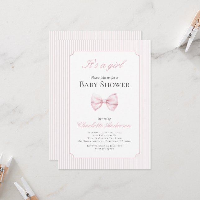 C’est une invitation pour Baby showers de filles (Devant/Arrière en situation)