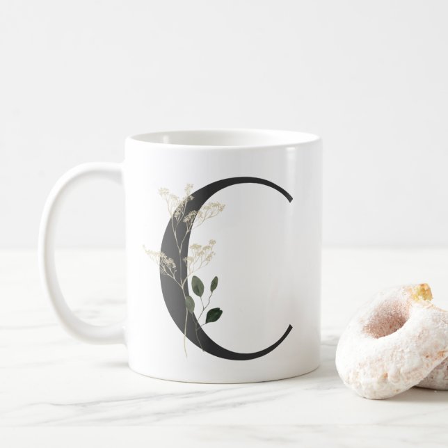 C initial avec fleur de couleur douce Café Mug (Avec donut)