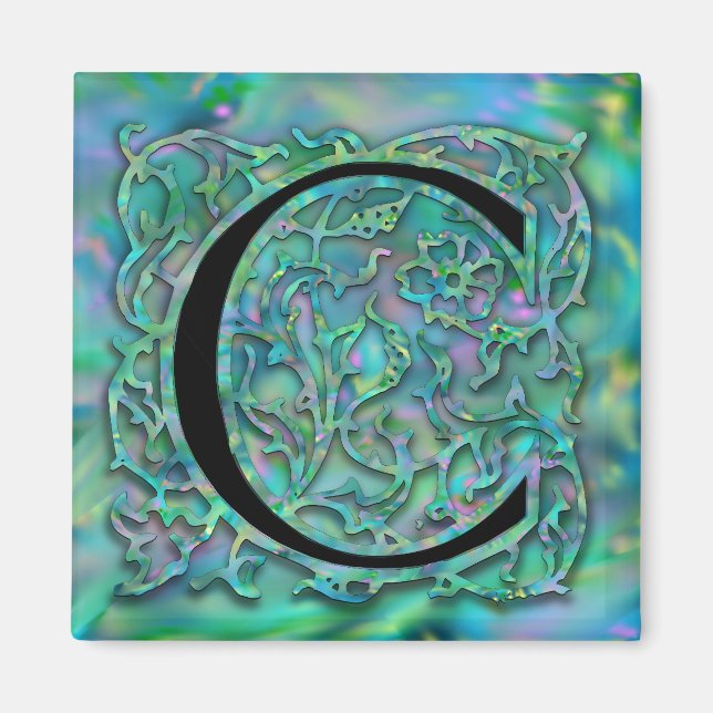 C Monogramme "Besque Jardin Vert" Magnet Carré (Devant)