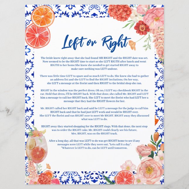 Ça amore la douche nuptiale Jeu gauche ou droit (Devant)