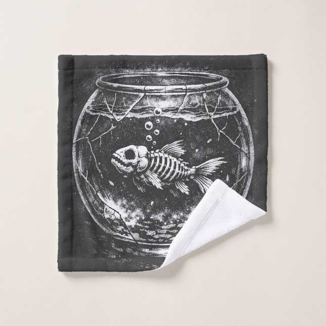 "Ça va super" - Poisson rouge squelette par BurnsI (Gant de toilette)