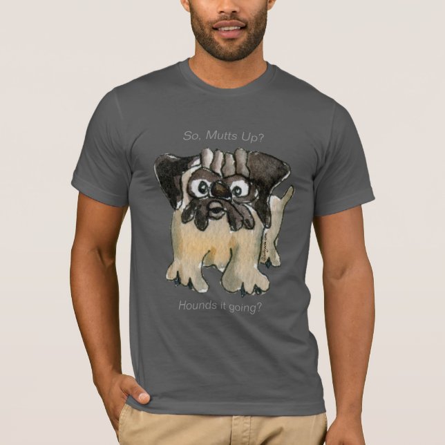 Ça va ? T-shirt Carlin de dessin animé Chien foncé (Devant)