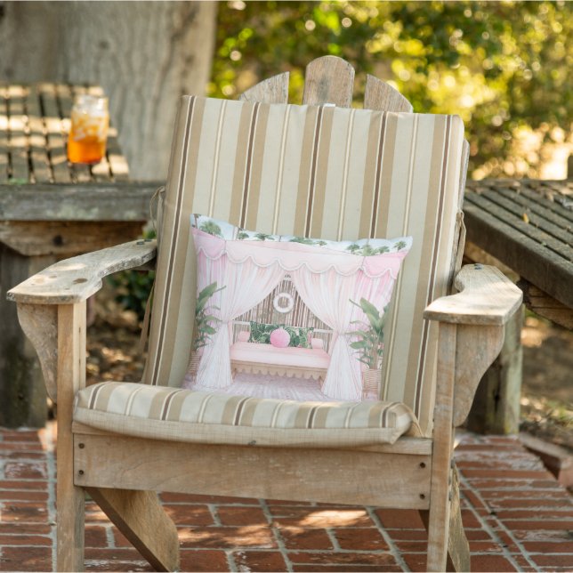 Cabane à rayures rose et blanc Coussin extérieur (Chaise)