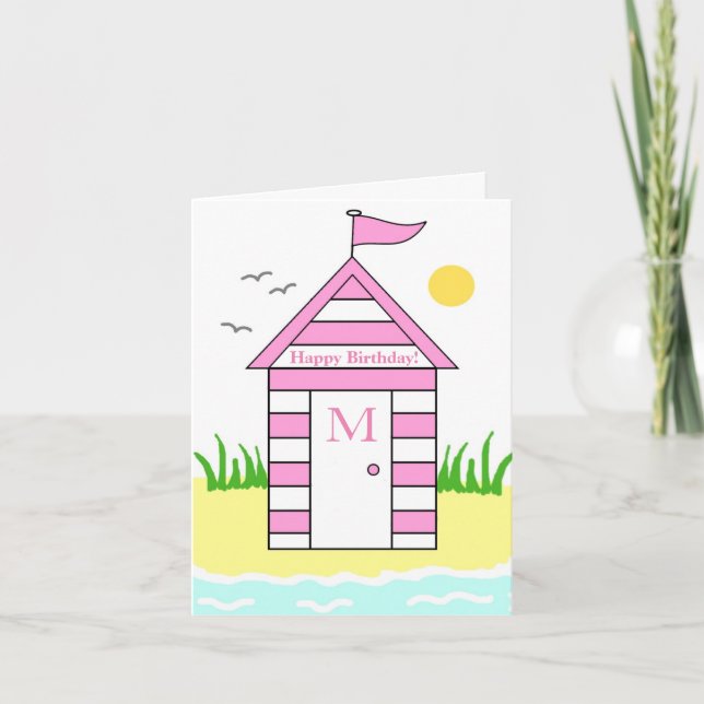 Cabane de plage carte rose (Devant)