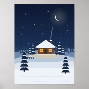 Cabane d'hiver la nuit affiche de Noël étoilé enne