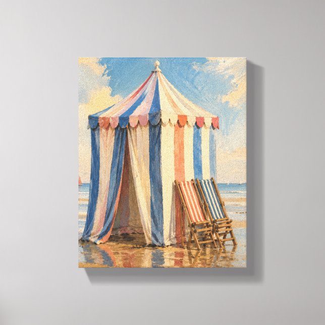 Cabane rayée à marée basse Toile de plage côtière  (Recto)