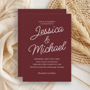 Cabernet Red Script Moderne Design Invitation