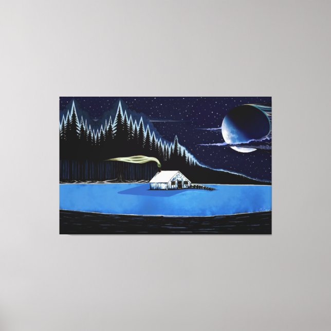"Cabine au bord du lac" toile étirée Imprimer. (Recto)