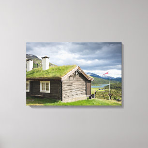 Cabine de rondin de toit de gazon dans la toile de