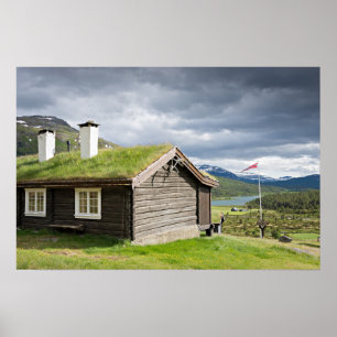Cabine de rondin de toit de gazon en affiche de la