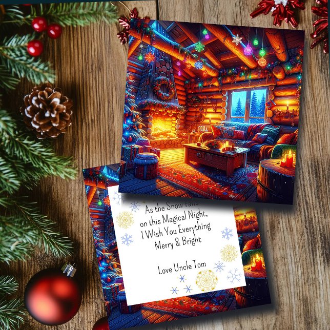 Cabine en bois et cheminée chaude le soir de Noël (Créateur téléchargé)