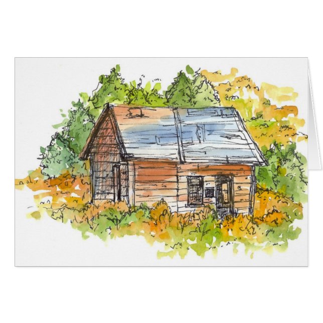 Cabine House Arbres d'automne Stylo et encre croqu (Devant horizontal)