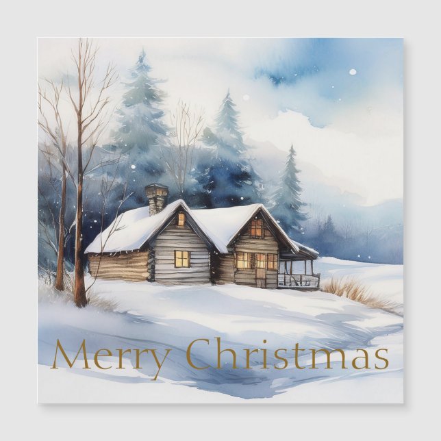 Cabine joyeux Noël dans un paysage enneigé (Devant)