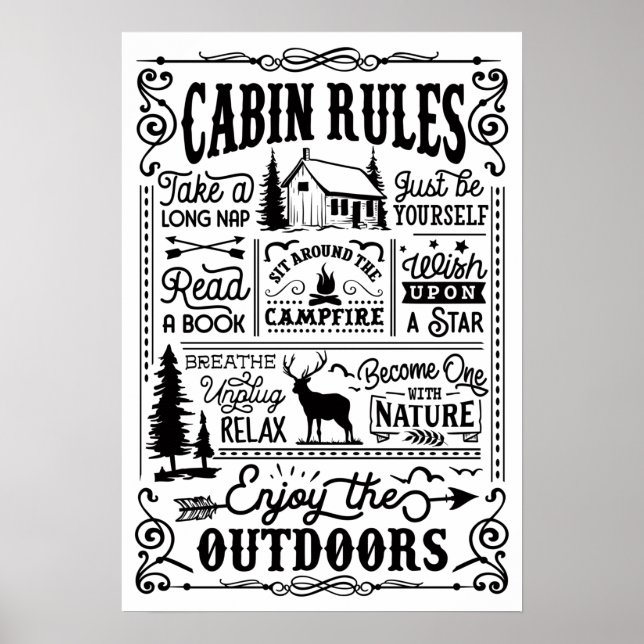 Cabine Rules Poster noir et blanc (Devant)