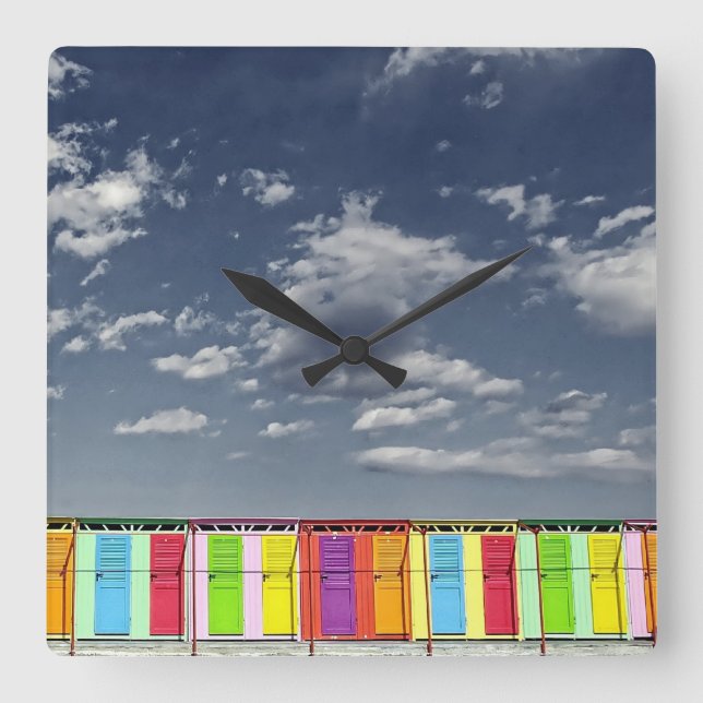 Cabines de bain colorées Horloge murale (Recto)