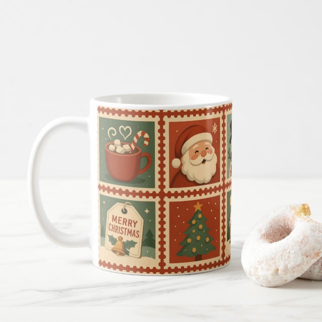 Cachet de Noël rétro Collage de vacances Mug (Avec donut)