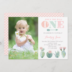 Cactus 1er Anniversaire Invitations pour Fille, Pa