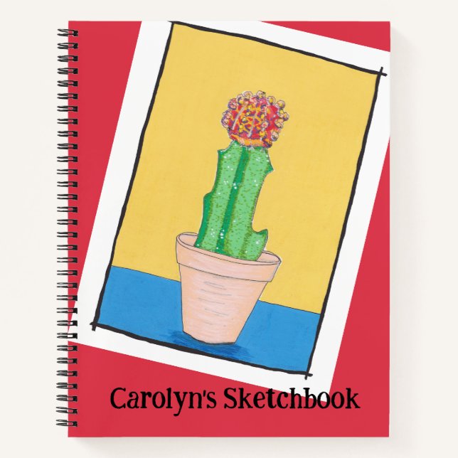 Cactus à billes rouges dans un pot, carnet de croq (Devant)