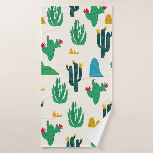 Cactus abstrait à fleurs incolore motif sur (Serviette de bain)