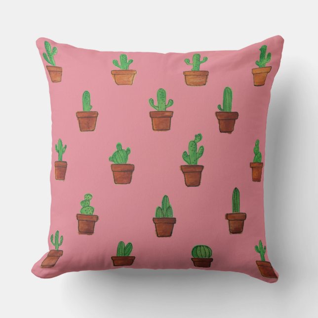 Cactus adorable sur le coussin décoratif rose (Recto)