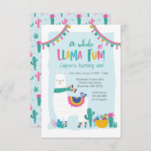 Cactus amusant Cute Llama Invitation d'anniversair